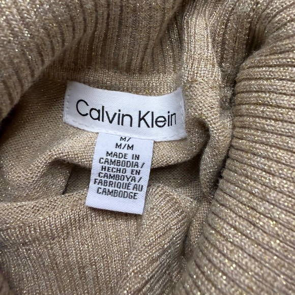 Calvin Klein Gold Sparkle Turtleneck Sweater - Picture 2 of 6